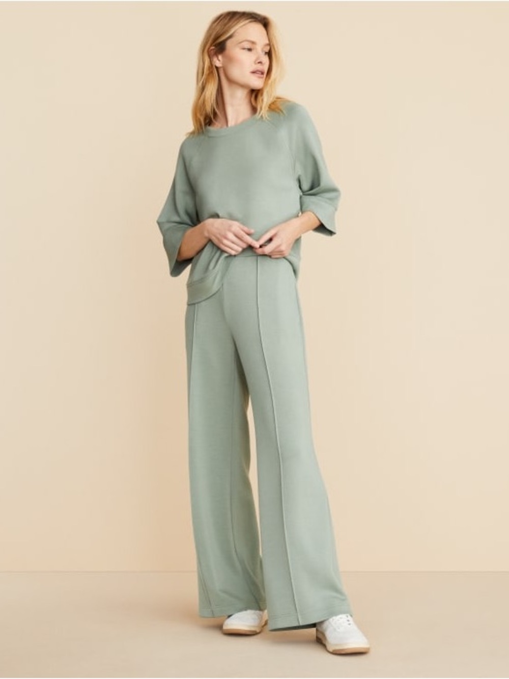 Lou & Grey Scubasoft Pintucked Wide leg pants in Weathered Willow